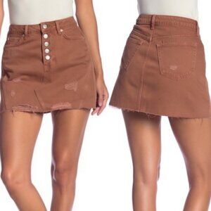 Free People Retro Brown Distressed Denim Mini Size‎ Size 26 or Small Boho Button